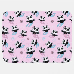 Mermaid Pandas and Hearts Baby Blanket
