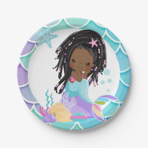 Mermaid paper plate dark skin