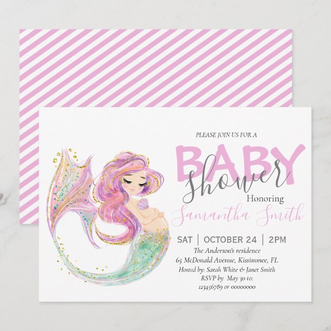 Mermaid Party Baby Shower Announcement (Front/Back)