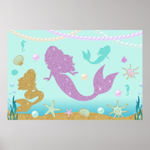 Mermaid Party Backdrop Mermaid Poster