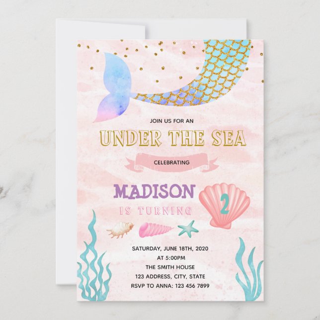 Mermaid party birthday invitation (Front)