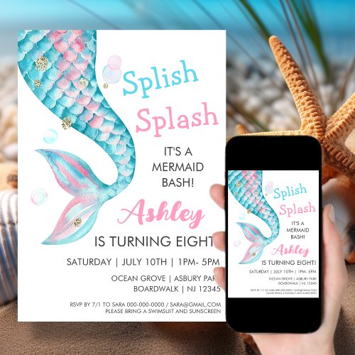 Mermaid Party  Birthday Invitation