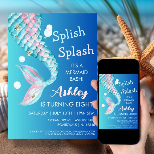 Mermaid Party  Birthday Invitation