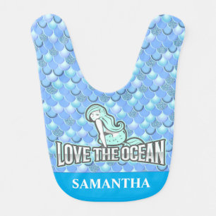 mermaid party Blue Baby Bib