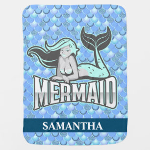 mermaid party blue baby blanket
