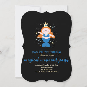 Mermaid Party Blue Sea Life Birthday Party Invitation