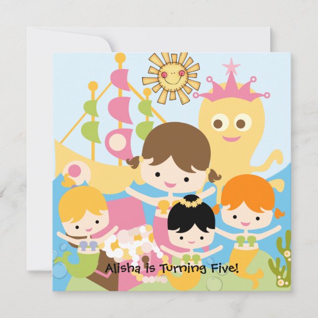 Mermaid Party Customized Birthday Invitations (Front)