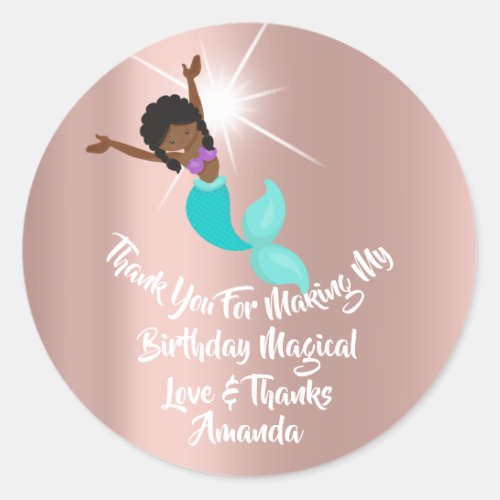 Mermaid Party Favors Thanks Birthday Rose Aqua Classic Round Sticker