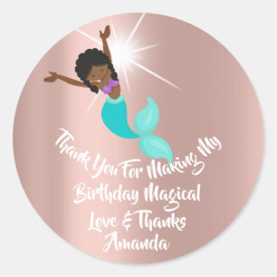 Mermaid Party Favors Thanks Birthday Rose Aqua Classic Round Sticker
