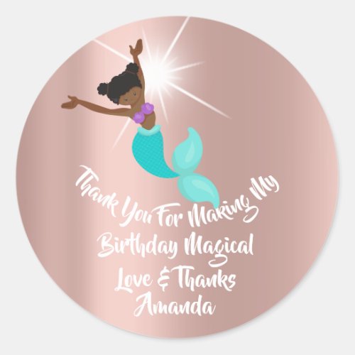 Mermaid Party Favors Thanks Birthday Rose Mint Classic Round Sticker