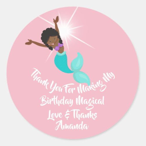 Mermaid Party Favors Thanks Birthday Rose Pink Classic Round Sticker