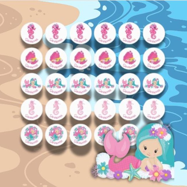 Mermaid Party  Flower Labels (Celebrate with adorable mermaid-themed purple birthday labels! )