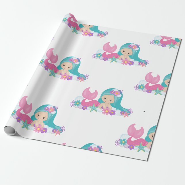 Mermaid Party girl Wrapping Paper  (Unrolled)