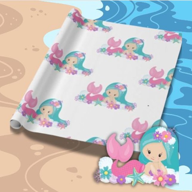 Mermaid Party girl Wrapping Paper  (Celebrate Her Special Day with Our Enchanting Mermaid Gift Wrap)
