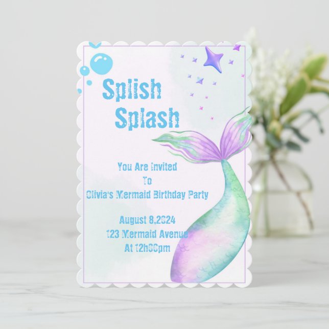 Mermaid Party Invitation for girls (Standing Front)