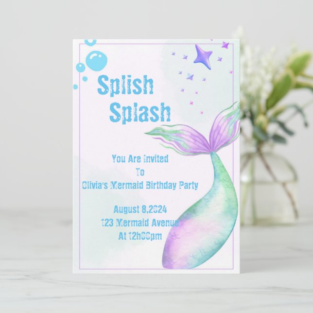 Mermaid Party Invitation for girls (Standing Front)