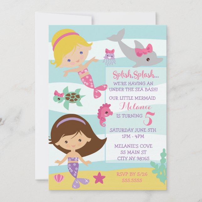 Mermaid Party / Mermaid Birthday Invitation (Front)