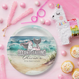 Mermaid party Pink Paper Plate