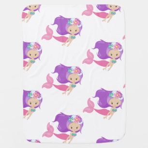 Mermaid Party Purple Baby Bib Blanket