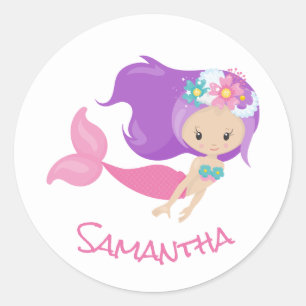 Mermaid Party Purple Classic Round Sticker