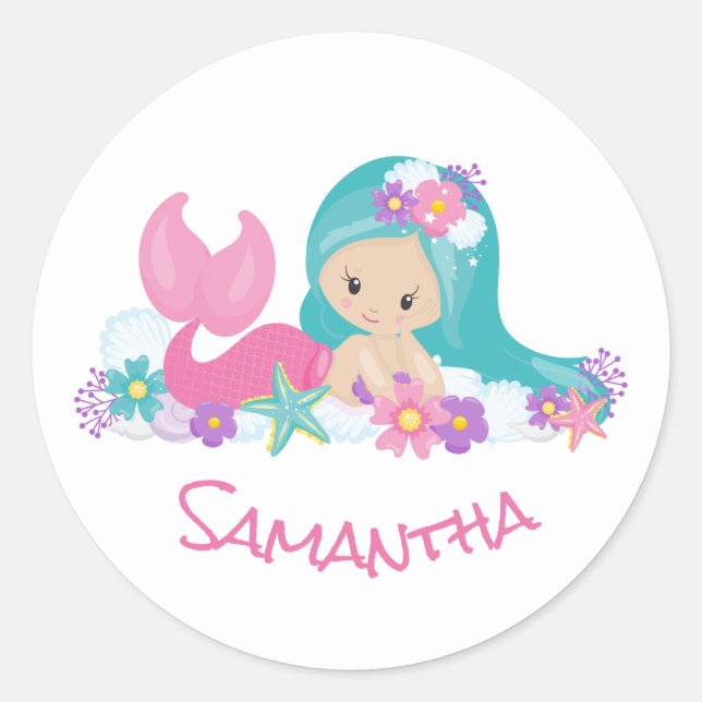 Mermaid Party Purple Classic Round Sticker (Front)
