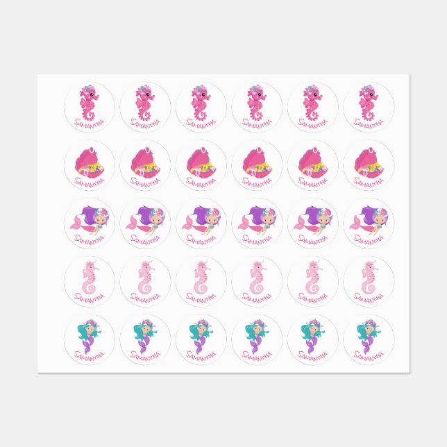 Mermaid Party Purple  Labels (Sheet)