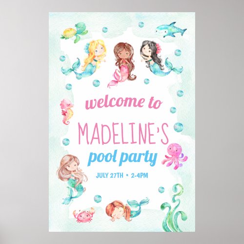 Mermaid party sign mermaid welcome sign poster