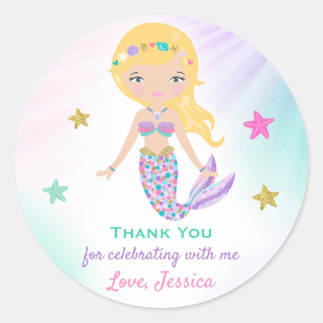 Mermaid Party Sticker Tag Mermaid Party Favor (Front)