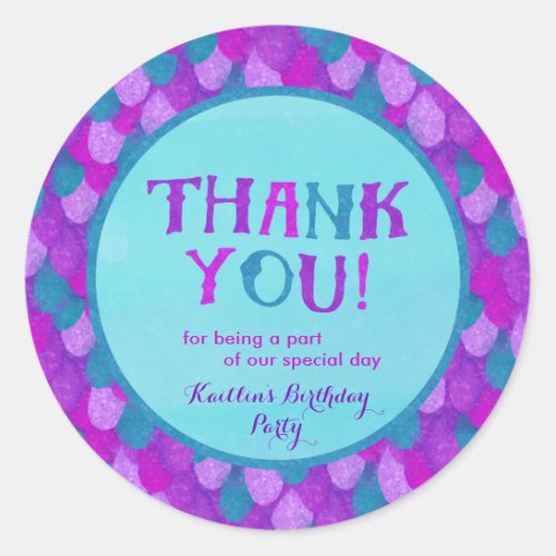 Mermaid Party Thank You Stickers  Purple  Teal