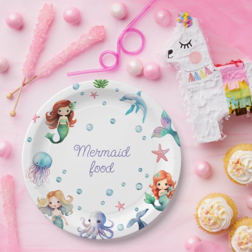 Mermaid Party Under the Sea Watercolor Paper Plates