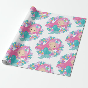 Mermaid Party White Purple Wrapping Paper 