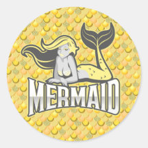 Mermaid Party Yellow Classic Round Sticker