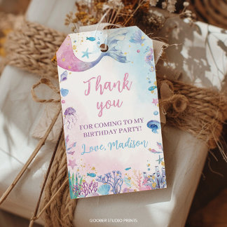 Mermaid Pastel Ocean Girl Birthday Thank You Gift Tags