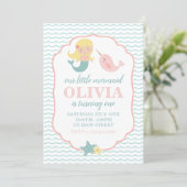Mermaid Pastel Pink first birthday party Invitation (Standing Front)