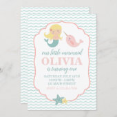 Mermaid Pastel Pink first birthday party Invitation (Front/Back)