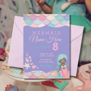 Mermaid Pastel Pink Purple Teal Girl's Birthday Invitation