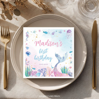 Mermaid Pastel Under the Sea Birthday Party Napkins