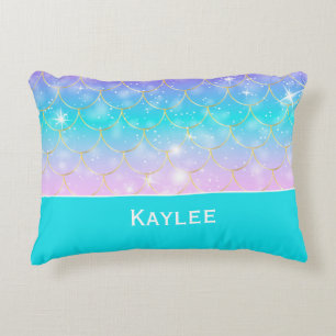 Mermaid pattern, custom monogram Accent Pillow