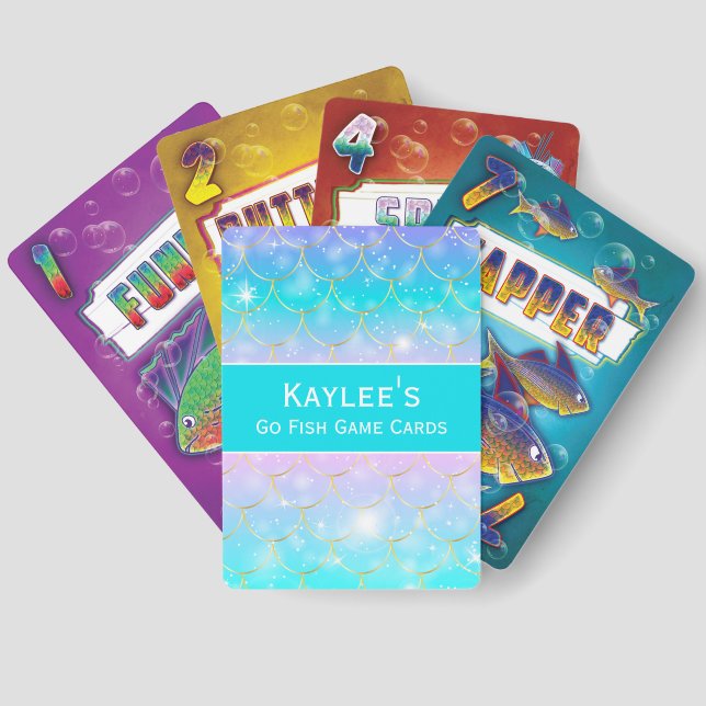 Mermaid pattern, Custom monogram girls Go Fish Cards (Back)