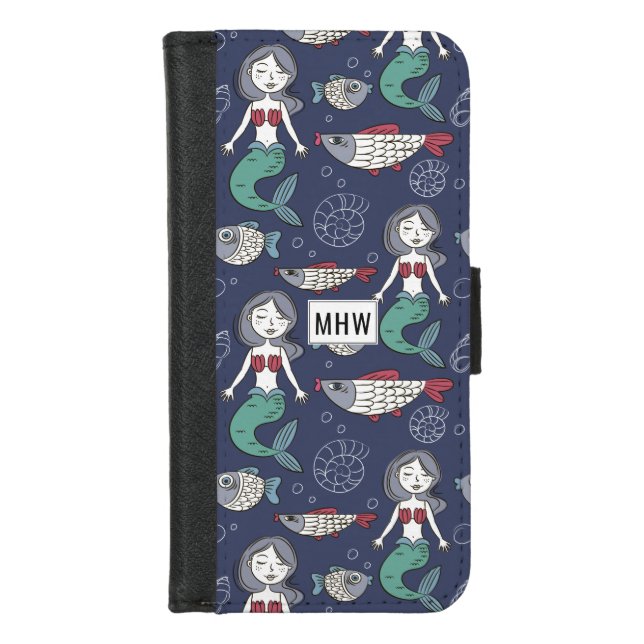 Mermaid Pattern custom monogram phone wallets (Front)