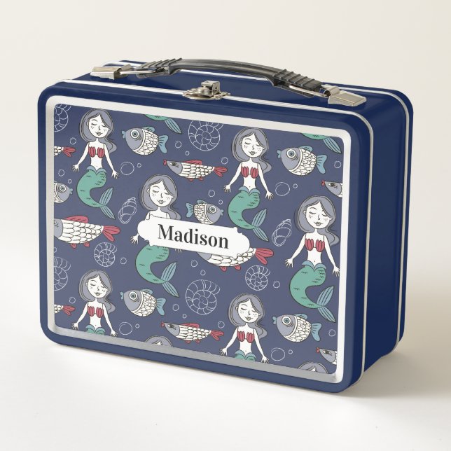 Mermaid Pattern custom name lunch boxes (Front)