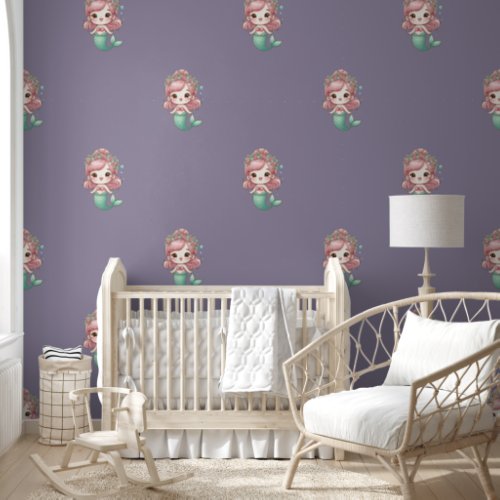 Mermaid Pattern Green Coral Pink Blue Purple Wallpaper