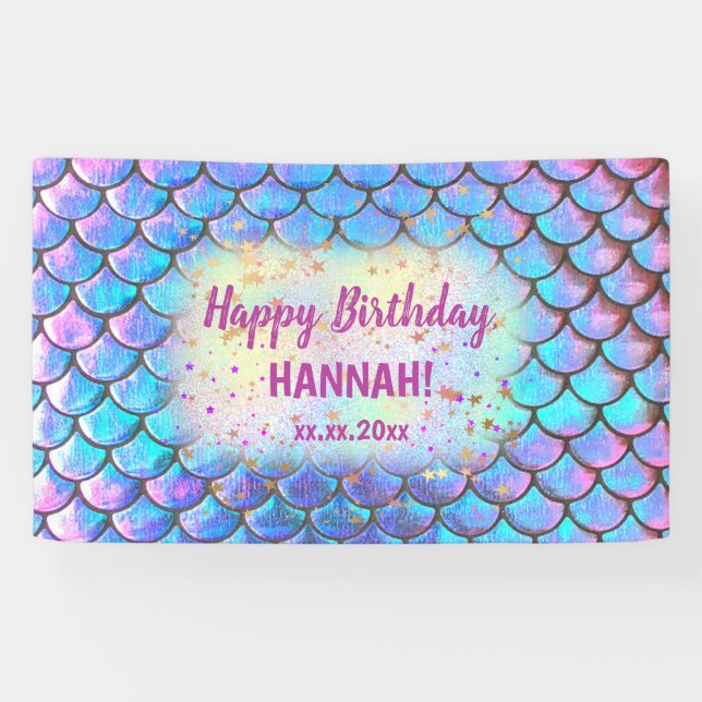 mermaid pattern Happy Birthday Banner (Horizontal)