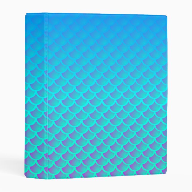Mermaid Pattern In Aqua Blue and Purple Mini Binder (Front/Spine)
