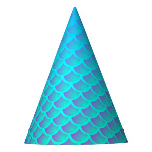 Mermaid Pattern In Aqua Blue and Purple Party Hat