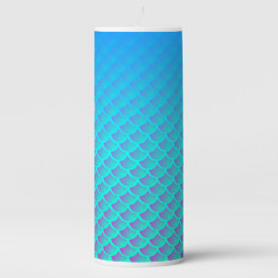 Mermaid Pattern In Aqua Blue and Purple Pillar Candle