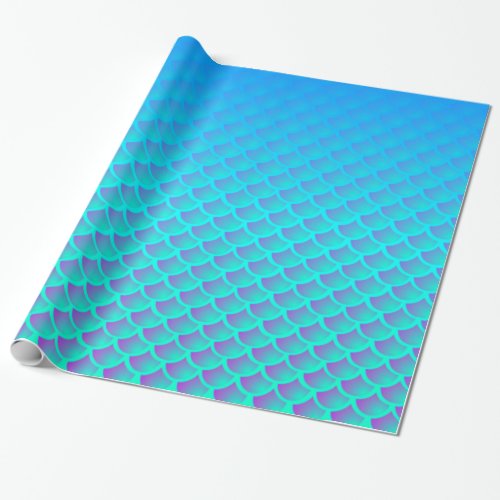 Mermaid Pattern In Aqua Blue and Purple Wrapping Paper