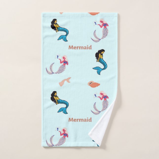 Mermaid pattern on blue hand towel  (Hand Towel)