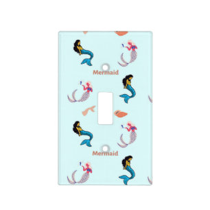 Mermaid pattern on blue light switch cover