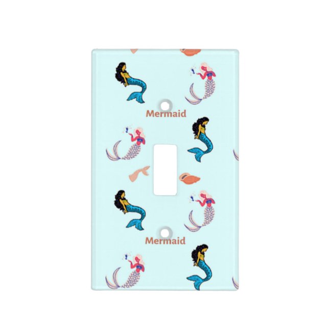 Mermaid pattern on blue light switch cover (Front)